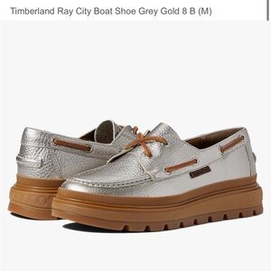 Timberland Silver and Tan Boat Shoes with Moccasin Toe